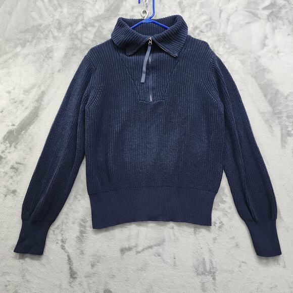 Vintage Holland America Line Sweater Women's Size L Blue Half Zip Cotton Knit - Picture 1 of 9